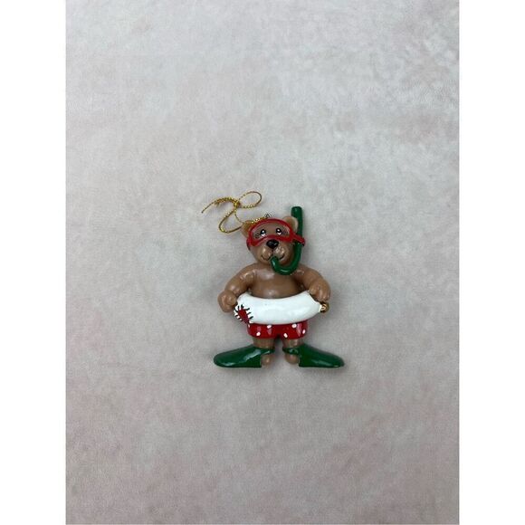 Vintage Hawaiian Ornament By Joseph K Poi People Christmas Snorkeling Teddy Bear - Picture 2 of 4